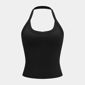 Black Halter Ribbed Tank Top